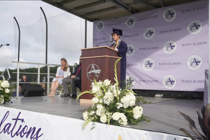 Student-elected speaker Keenan Williams offers advice to classmates at Sussex Academy commencement. SUBMITTED PHOTOS